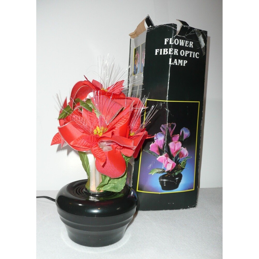 Vintage Fibre Optic Flower Lamp Light Poinsettia Red Christmas Kitsch Retro 12"